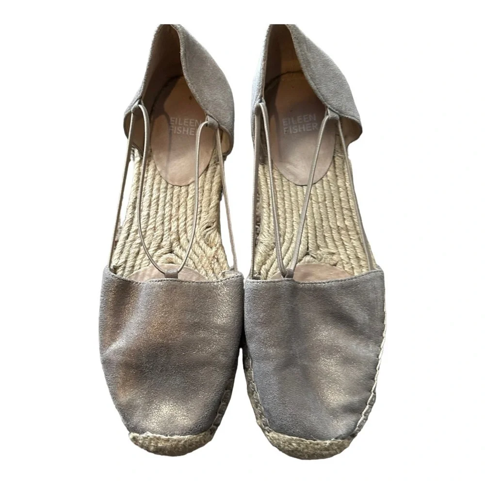 Eileen Fisher Lee Metallic Espadrille Flats‎ Size 10